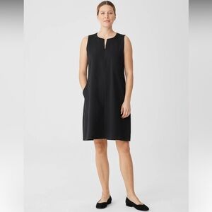Eileen Fischer Organic Cotton Blend Ponte Zip-Up Dress in Black minimalist 1X